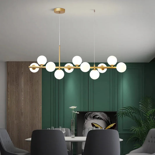 Gold 11-Head Glass Ball LED Pendant Light