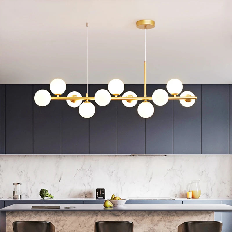 Gold 11-Head Glass Ball LED Pendant Light