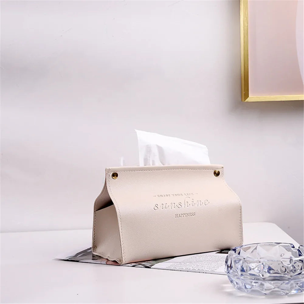 PU Leather Foldable Tissue Box Holder