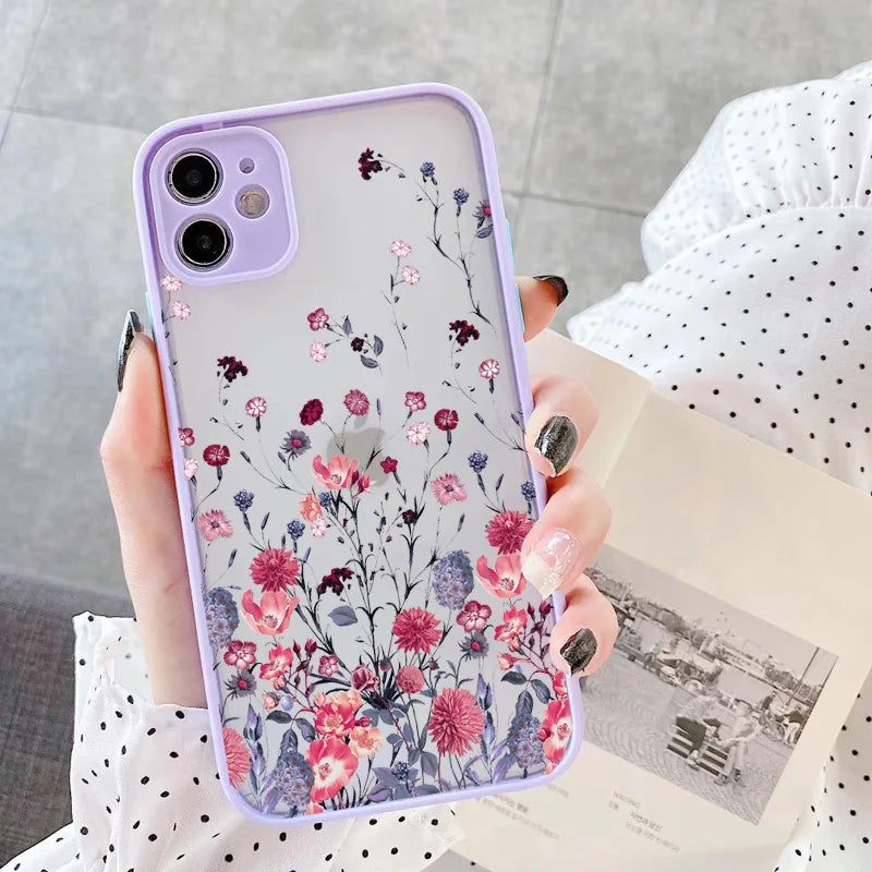 Hand-Painted Floral Shockproof Phone Case for iPhone Models