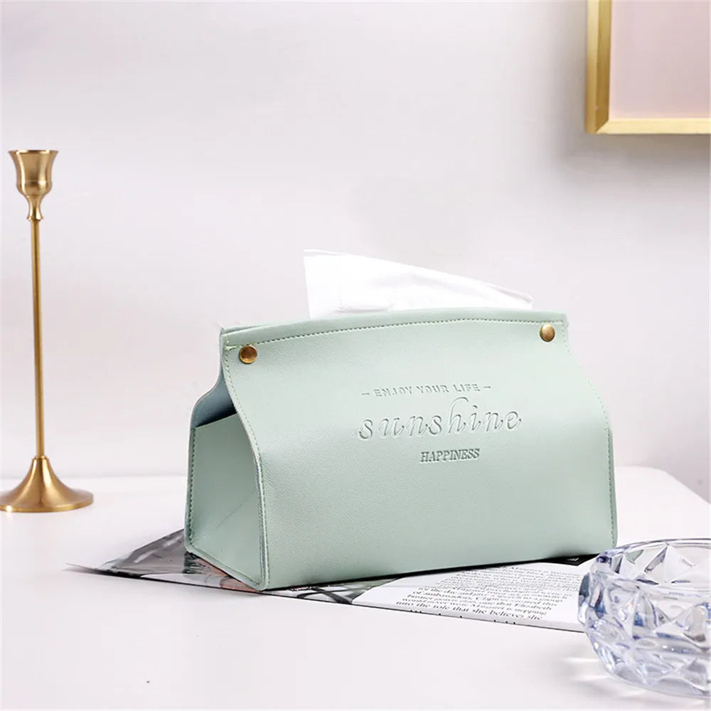 PU Leather Foldable Tissue Box Holder