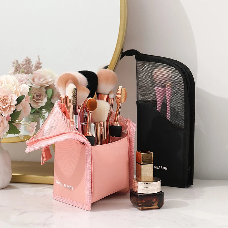 Clear Stand-Up Makeup Brush and Toiletry Organizer Bag