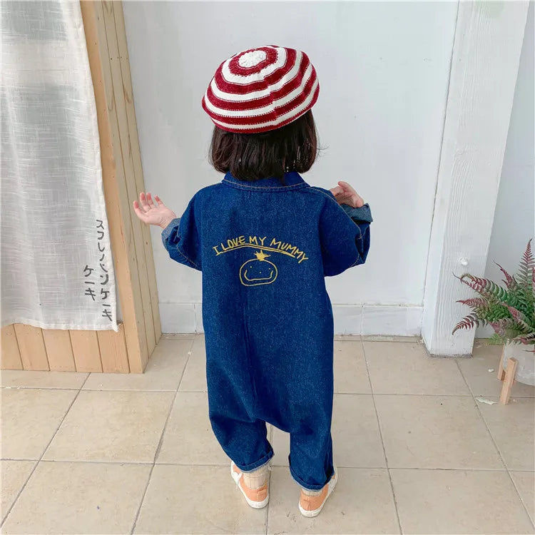 Kids Denim Style Casual Letter Jumpsuit
