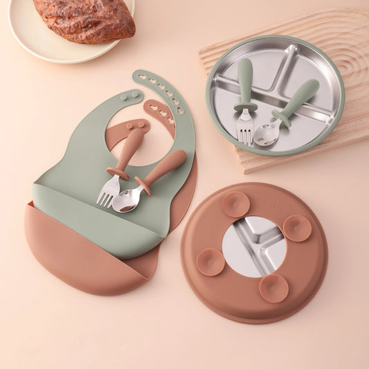 4-Piece Silicone Baby Feeding Set with Bib