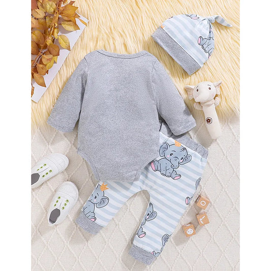 Baby Fall Romper Pants and Hat Outfit Set
