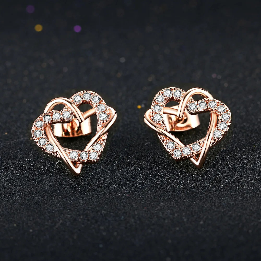 Rose Gold Heart Crystal Stud Earrings