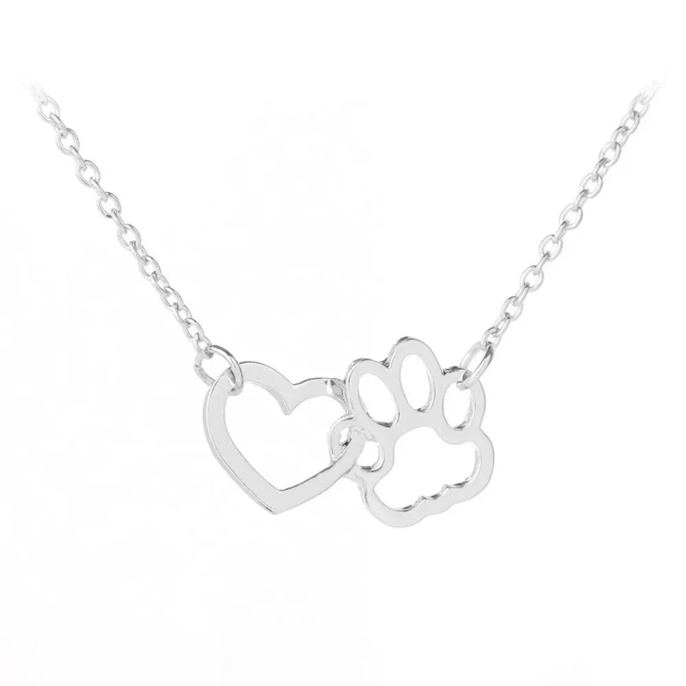 Hollow Paw Print Heart Pendant Necklace