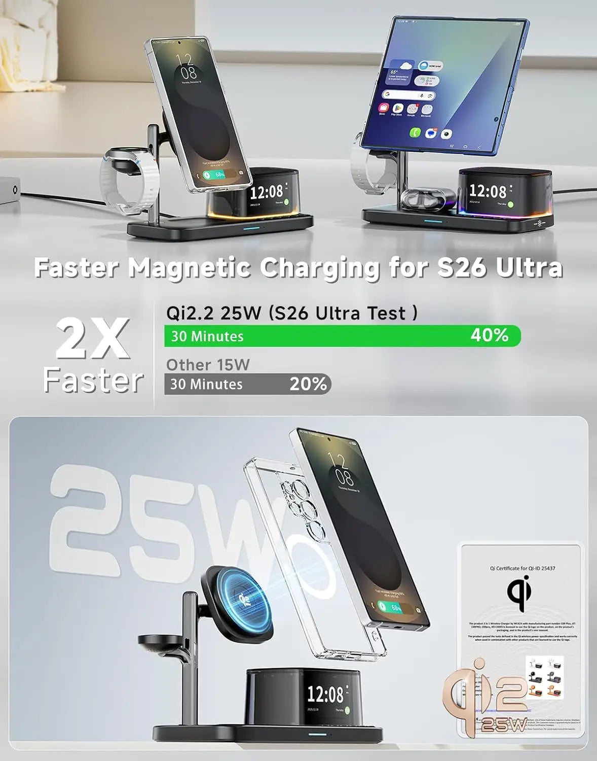 Magnetic Wireless Charger with Bluetooth Speaker Stand