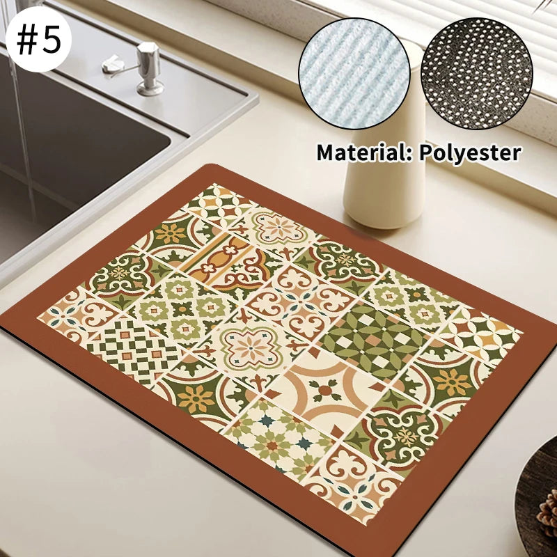 Super Absorbent Printed Dish Drying Mat for Kitchen Counters