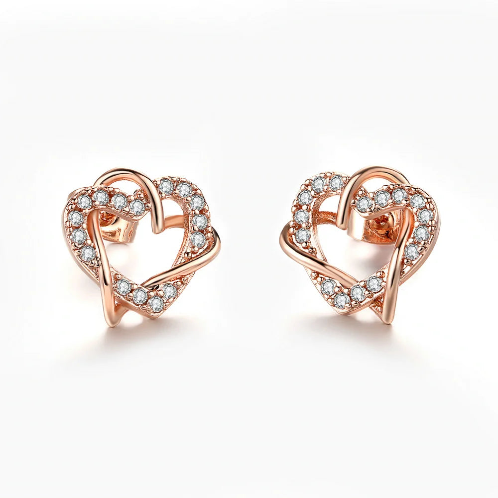 Rose Gold Heart Crystal Stud Earrings
