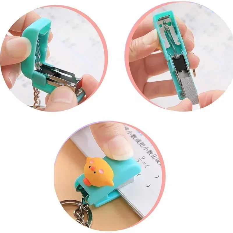 Kawaii Cartoon Mini Stapler Keychain with No. 10 Staple Support