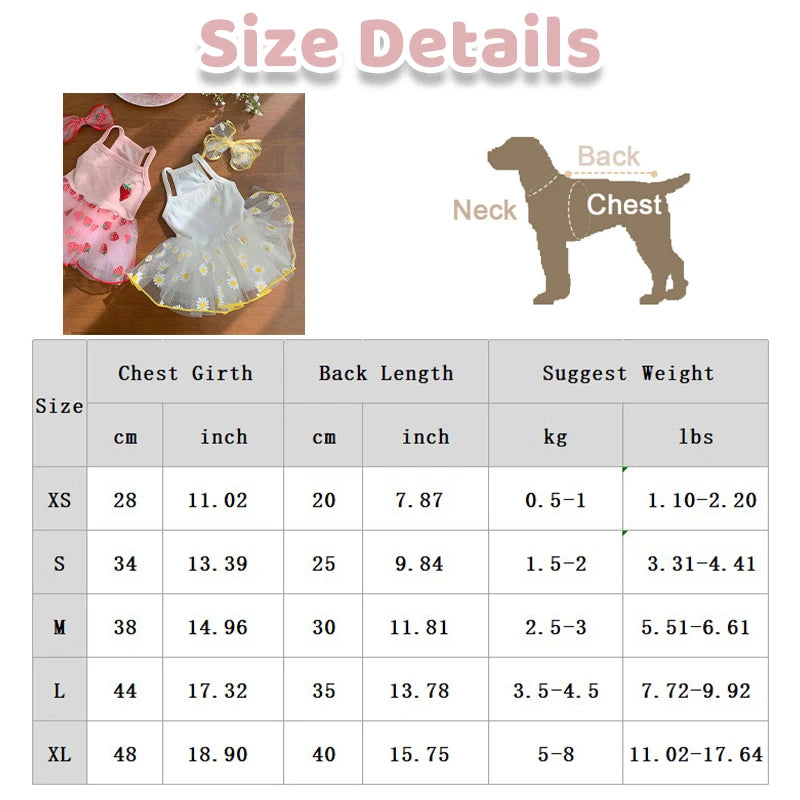 Strawberry Daisy Dog Dress with Tulle Skirt for Small Puppies