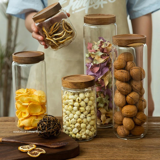 Glass Airtight Food Storage Canister with Wooden Lid