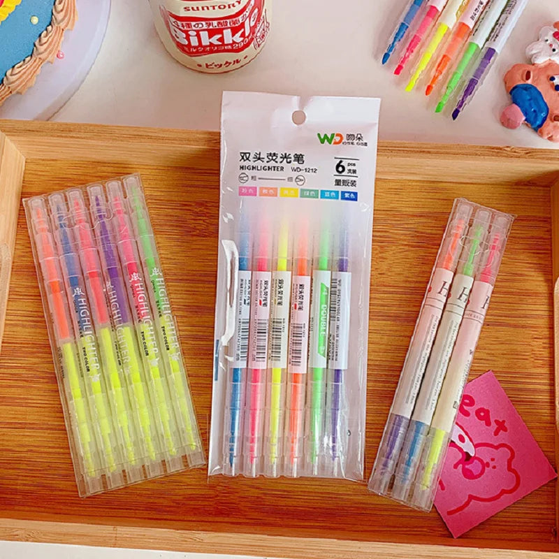 Double-Head Pastel Highlighter Set - 3/6 Color School Office Markers