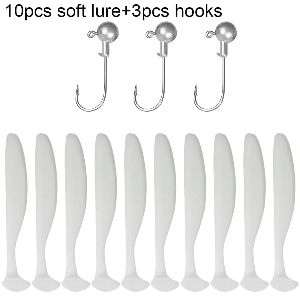 Soft Fishing Lure Kit with T-Tail Worms, Jig Hooks & Metal Jigs
