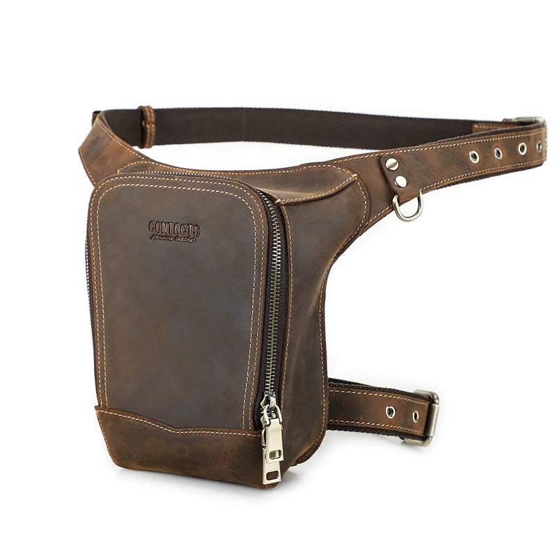 Genuine Leather Motorcycle Leg Bag and Rider Waist Pack