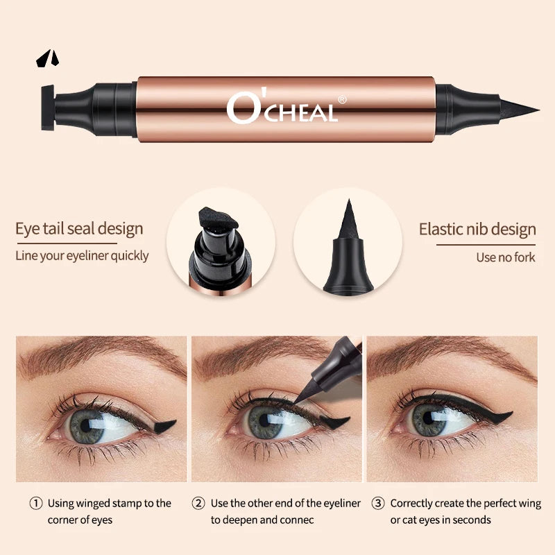 O'CHEAL Waterproof Eyeliner Stamp - Dual-Head Fast-Dry Black Pen