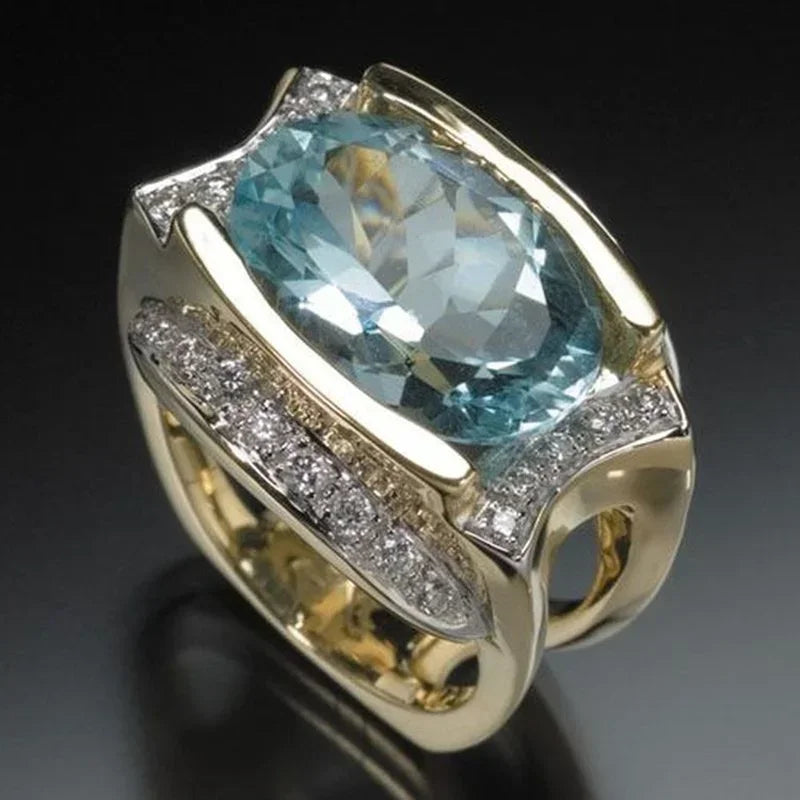 Champagne Crystal Square Statement Ring with 18K Gold Plating