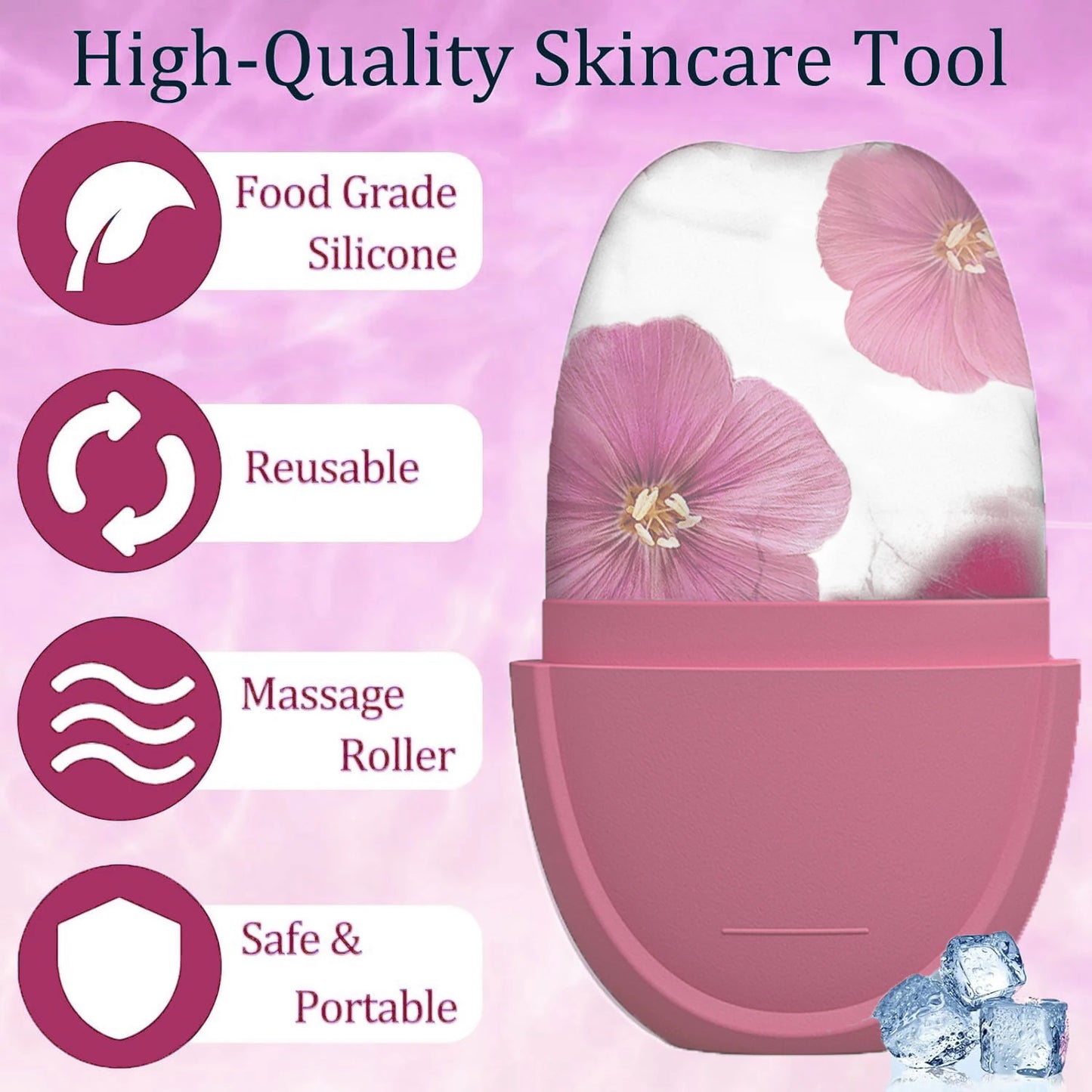 Facial Ice Roller and Gua Sha Cube - Cooling Skin Care Tool