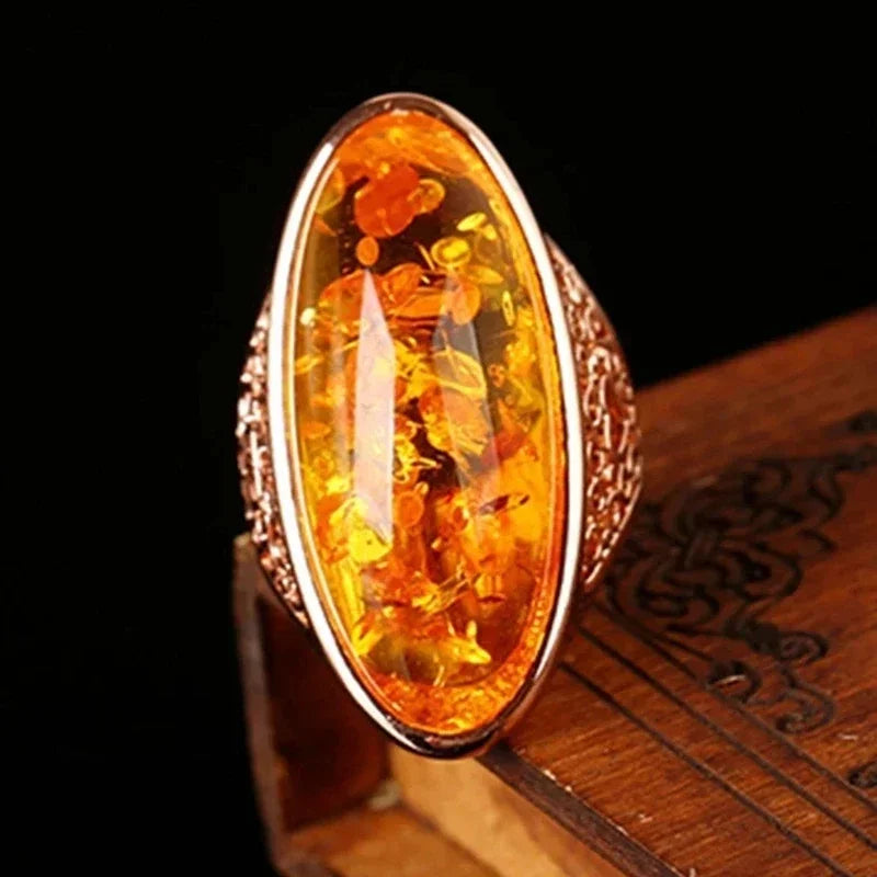 Champagne Crystal Square Statement Ring with 18K Gold Plating