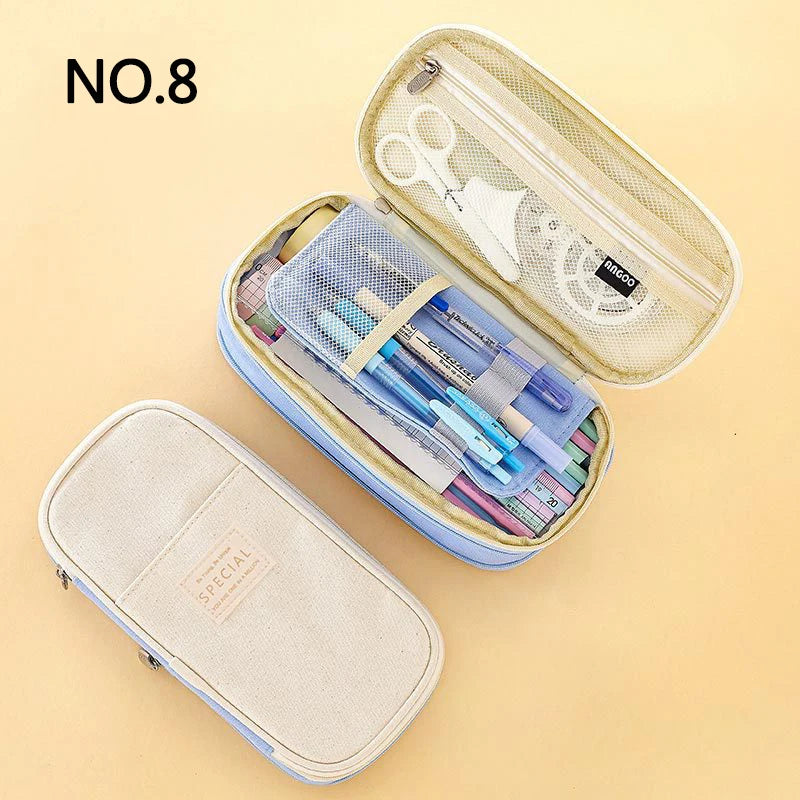 Large Double-Layer Pencil Case - Cute Fabric School Organizer