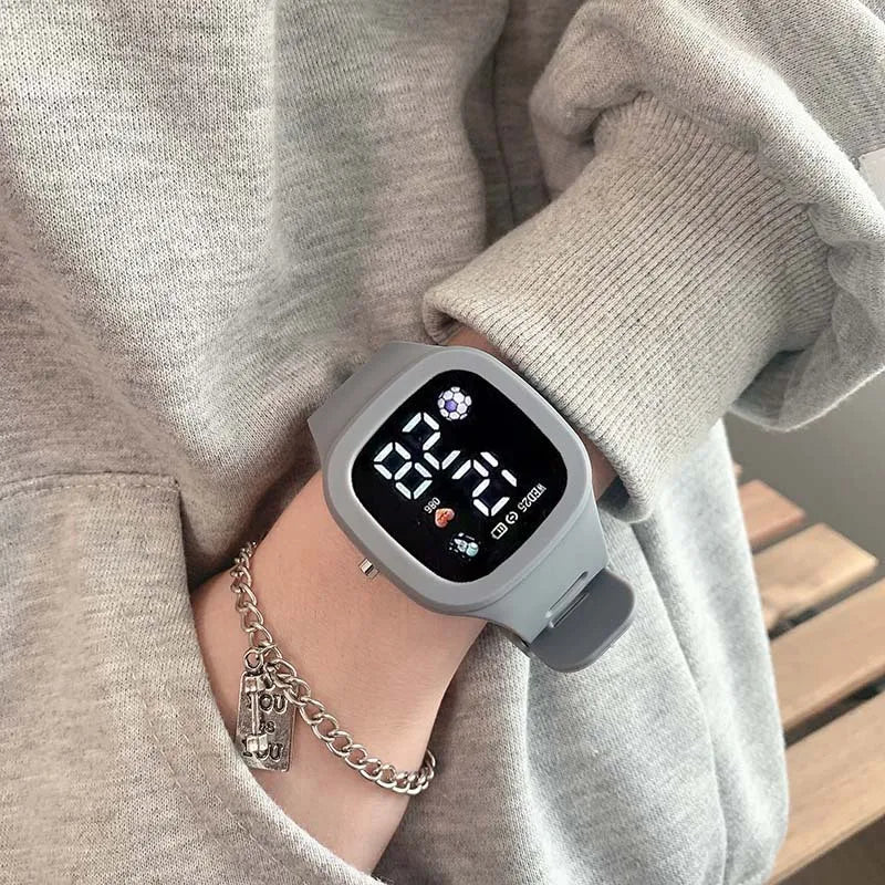 LED Digital Sports Watch with Square Dial and Waterproof Silicone Strap