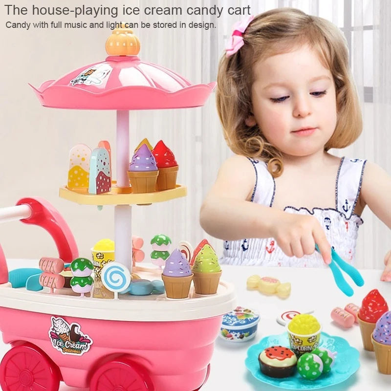 Ice Cream Truck Pretend Play Kitchen Cart - Candy Shop Toy Set