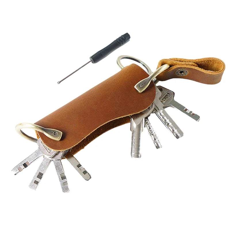 Genuine Leather Car Key Holder Wallet with Compact EDC Organizer Design