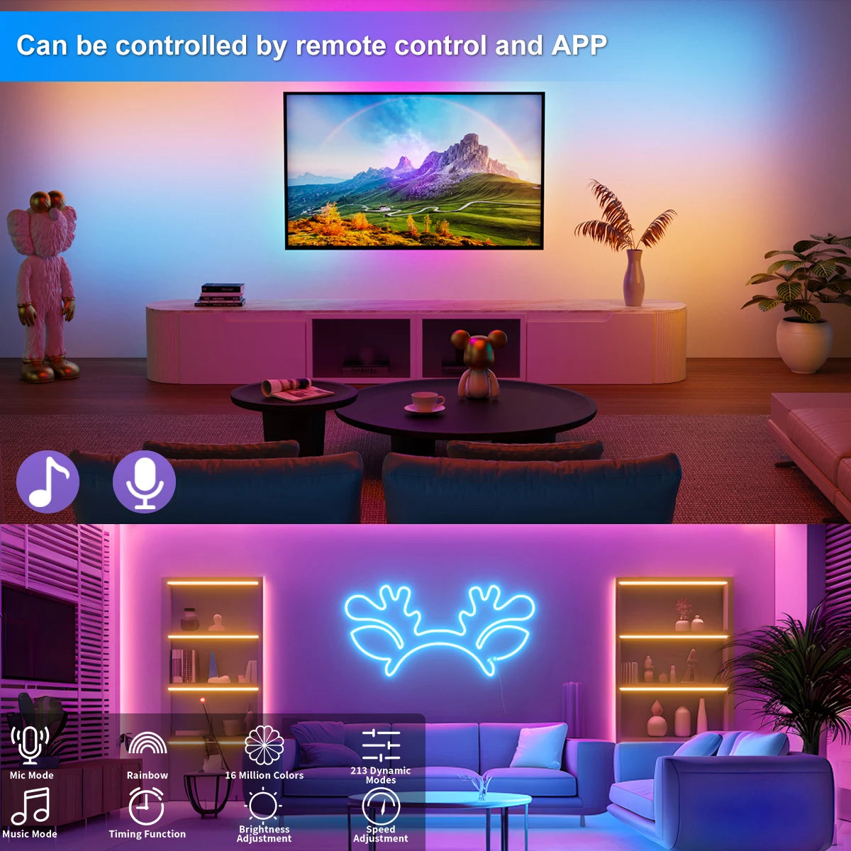 RGBIC USB Neon Strip Light with Bluetooth Remote Control