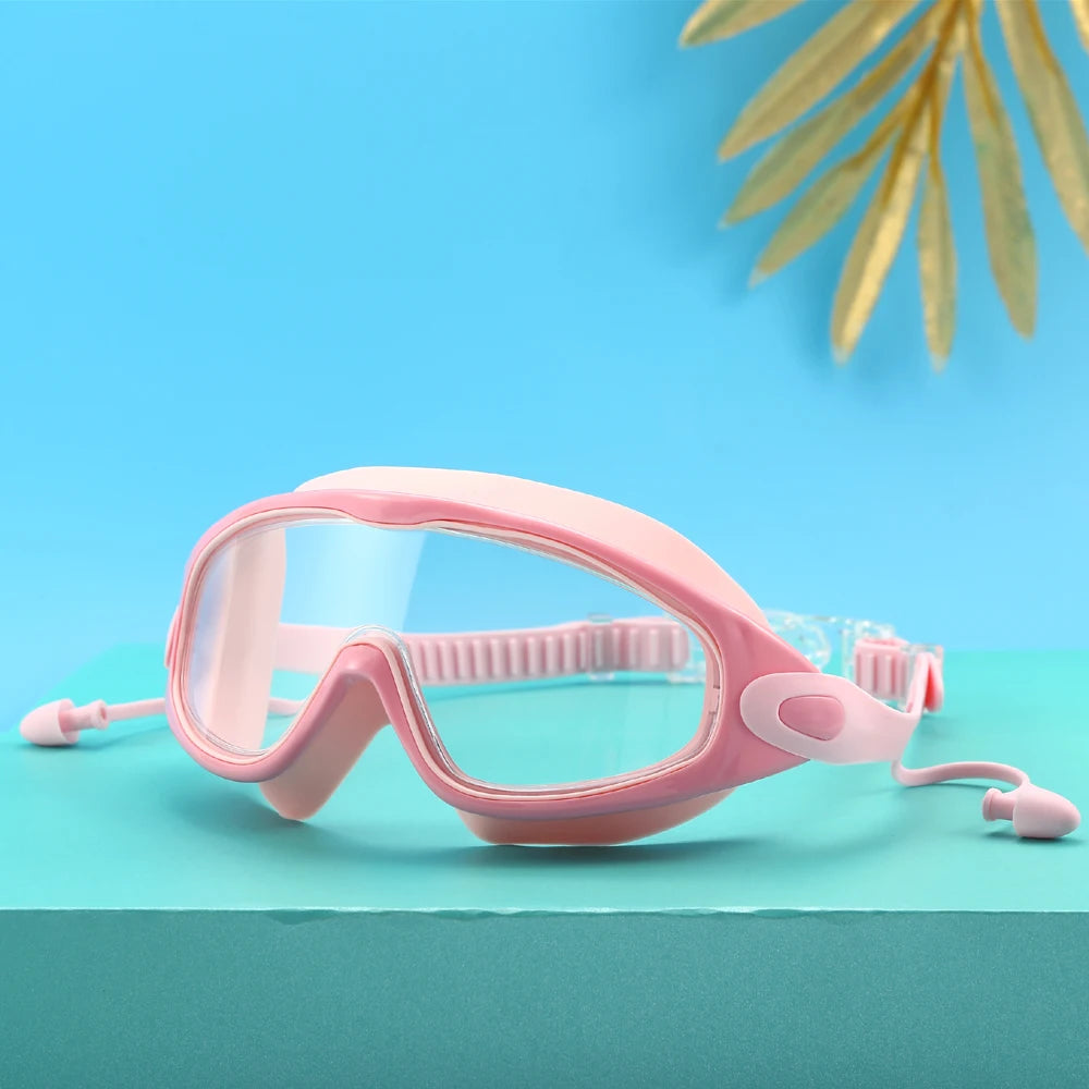 Large-Frame Anti-Fog Swimming Goggles with Earplugs for Adults
