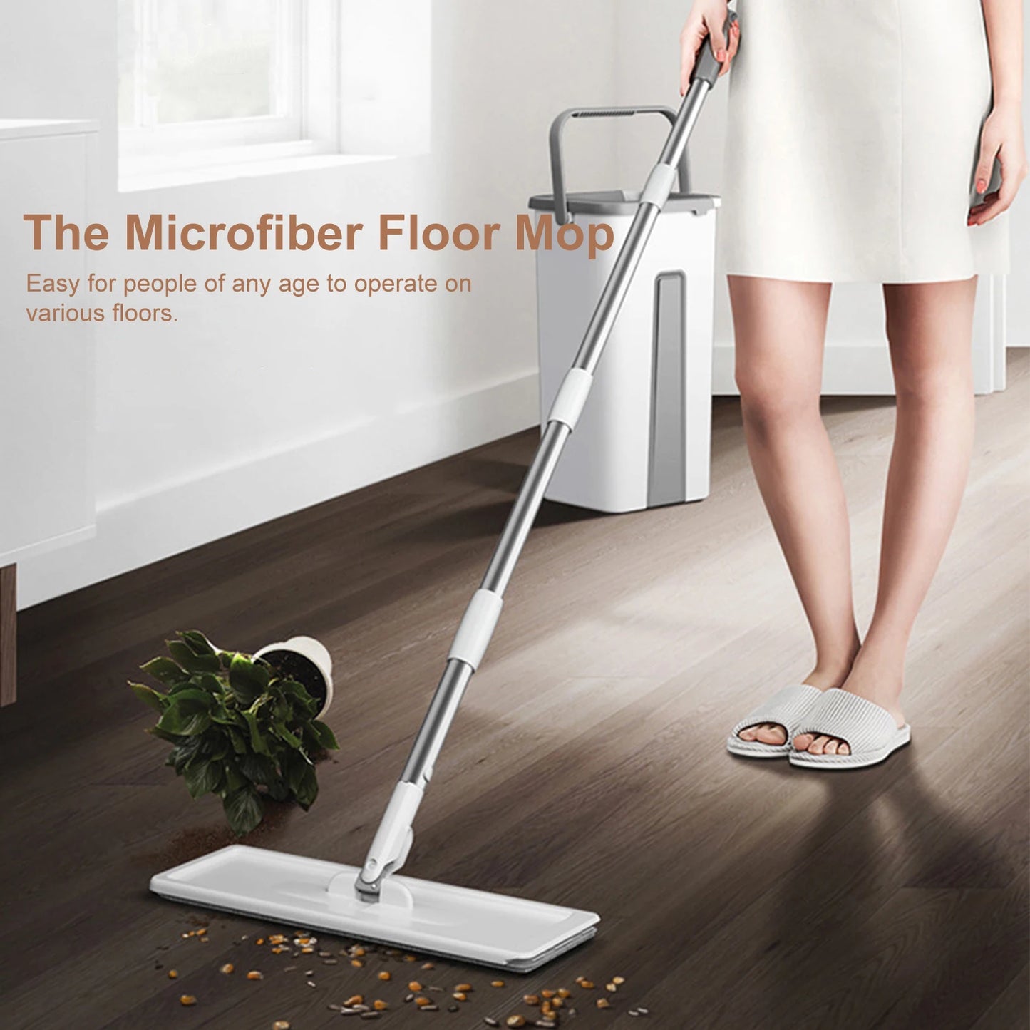 Microfiber Mop with Bucket and Reusable Washable Pads