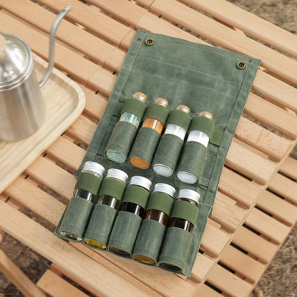 Waxed Canvas Camping Spice Bottle Storage Bag for BBQ Gear