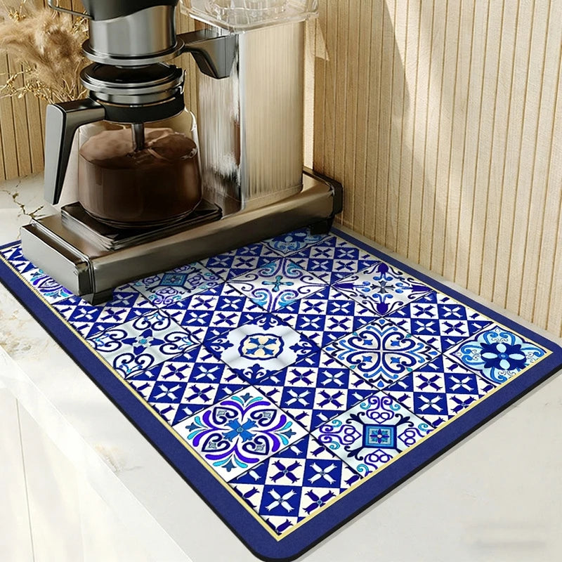 Super Absorbent Printed Dish Drying Mat for Kitchen Counters