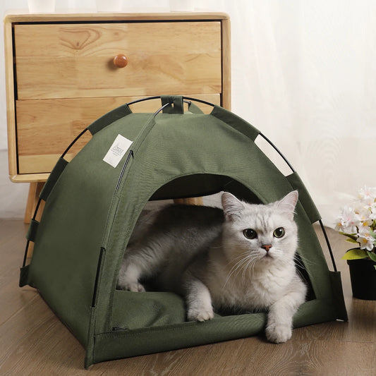 Warm Clamshell Cat Tent Bed with Cushion for Winter Rest