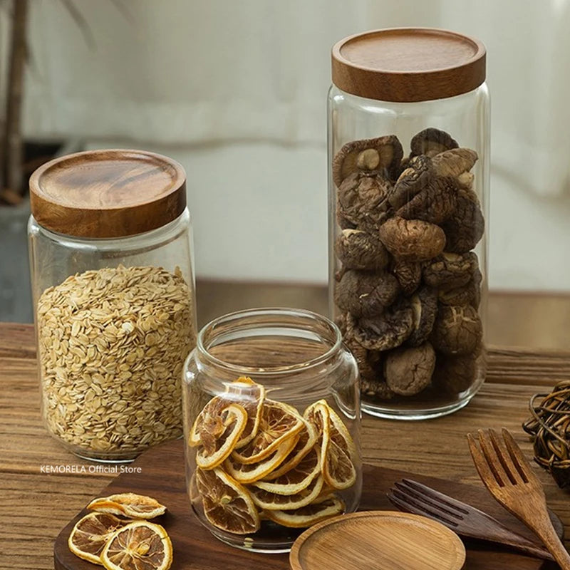 Glass Airtight Food Storage Canister with Wooden Lid