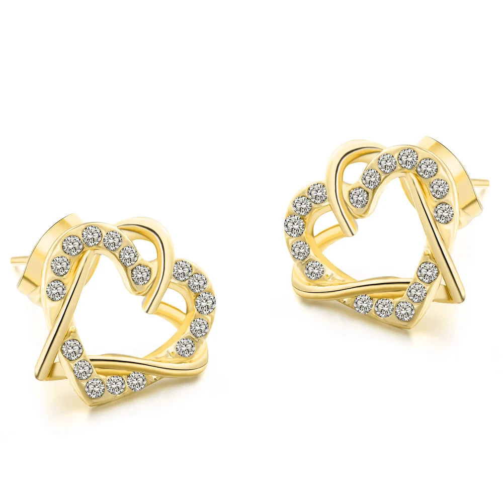 Rose Gold Heart Crystal Stud Earrings