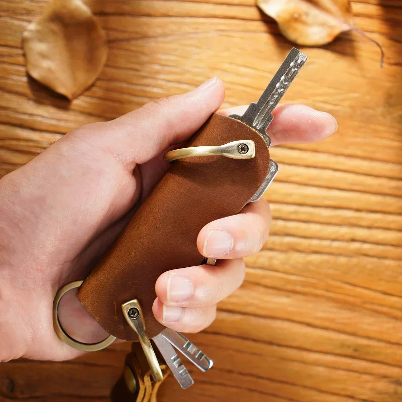 Genuine Leather Car Key Holder Wallet with Compact EDC Organizer Design