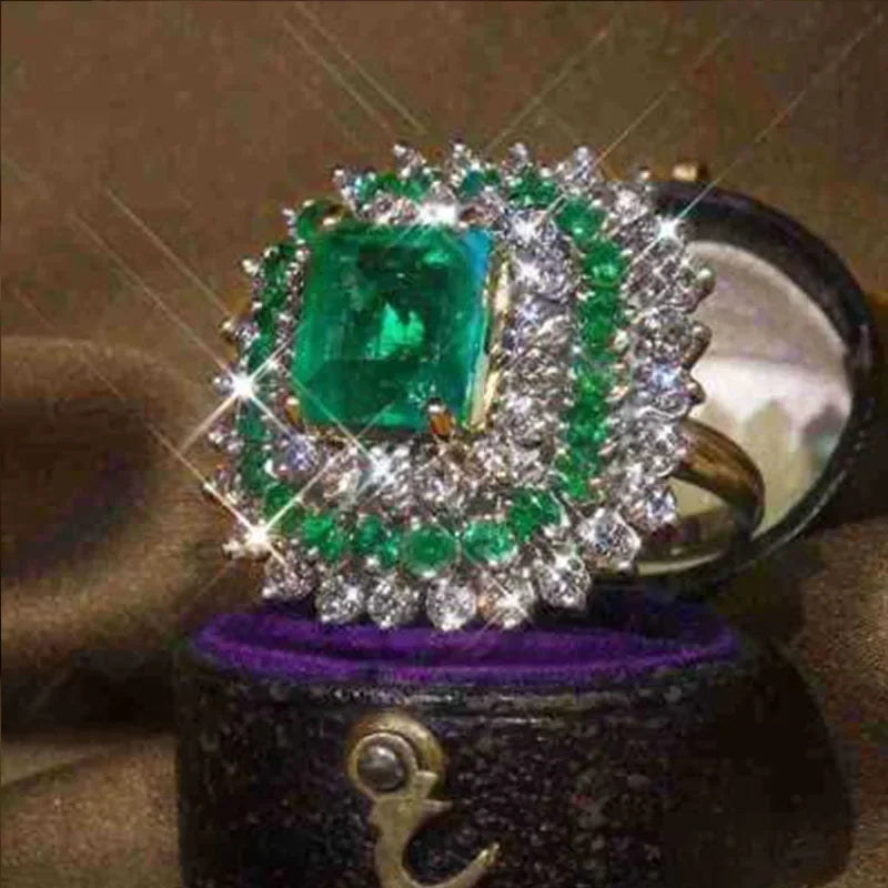 Champagne Crystal Square Statement Ring with 18K Gold Plating