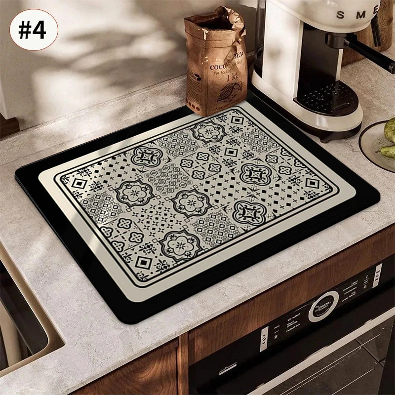 Super Absorbent Printed Dish Drying Mat for Kitchen Counters