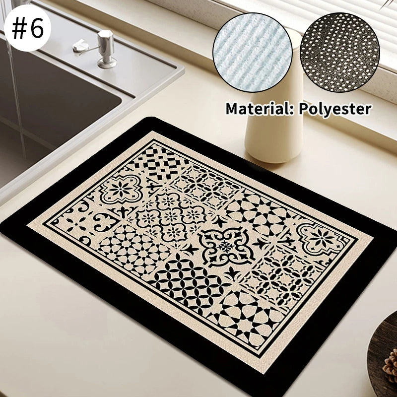 Super Absorbent Printed Dish Drying Mat for Kitchen Counters