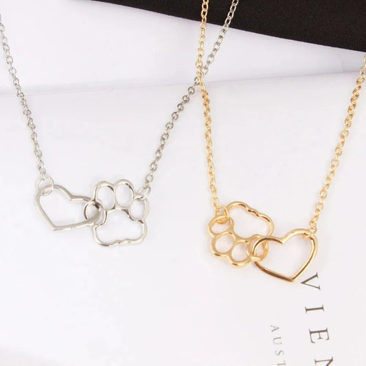 Hollow Paw Print Heart Pendant Necklace