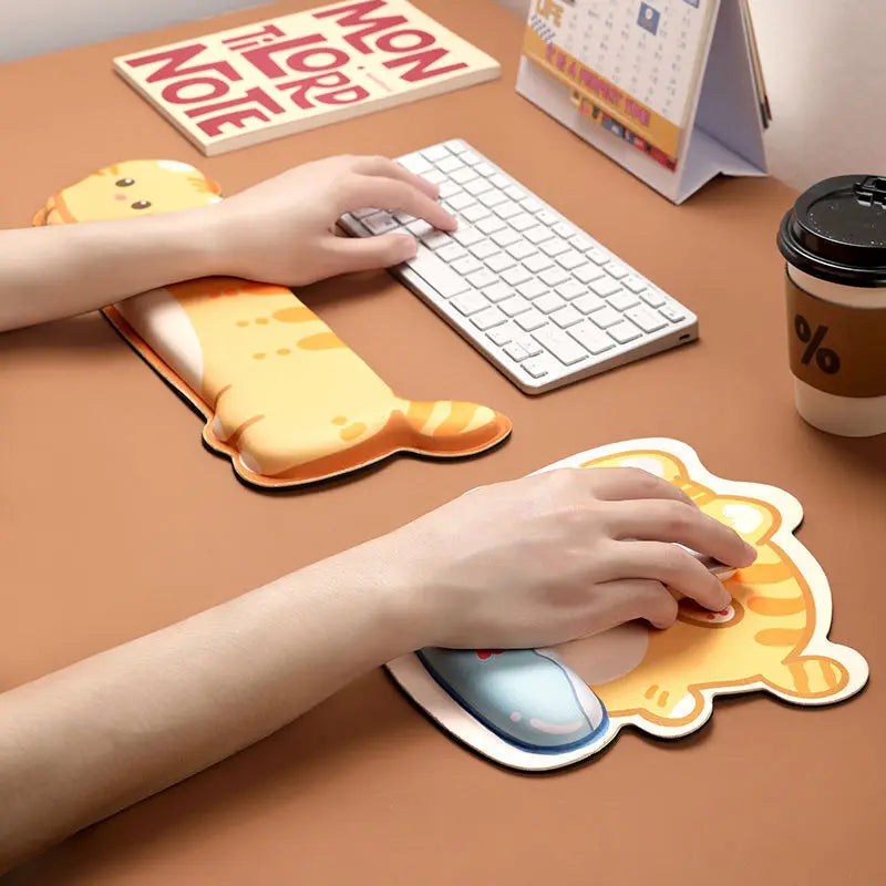 Cute Cartoon Corgi and Cat Mouse Pad with Memory Foam Wrist Rest