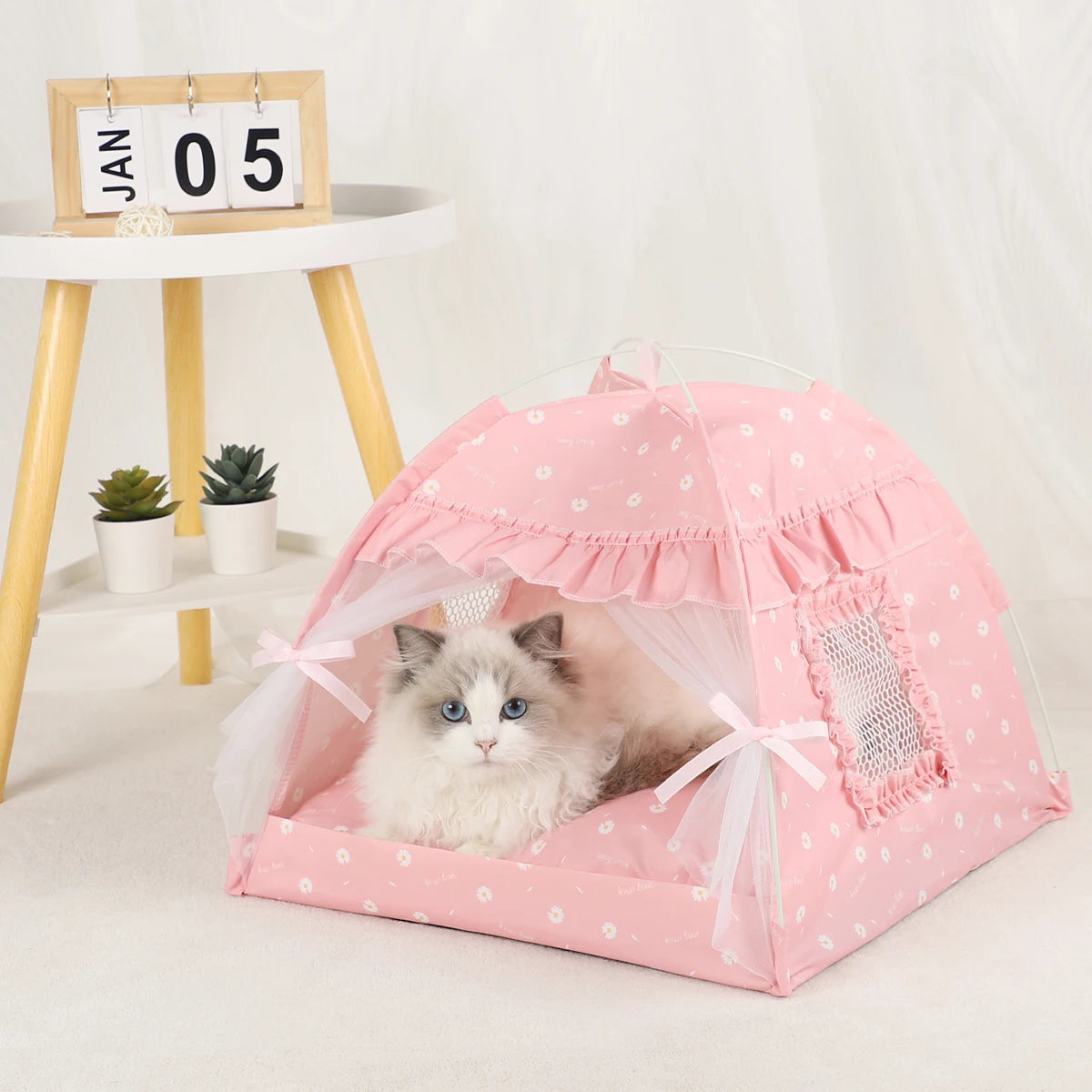 Warm Clamshell Cat Tent Bed with Cushion for Winter Rest