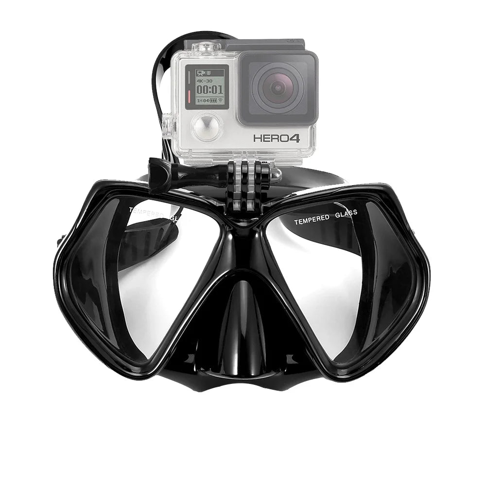 Tempered Glass Diving Mask with Dry Snorkel Tube & Camera Mount