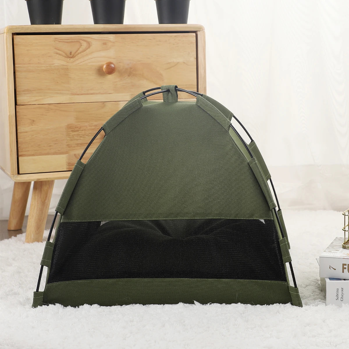 Warm Clamshell Cat Tent Bed with Cushion for Winter Rest