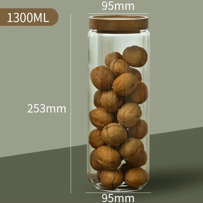 Glass Airtight Food Storage Canister with Wooden Lid