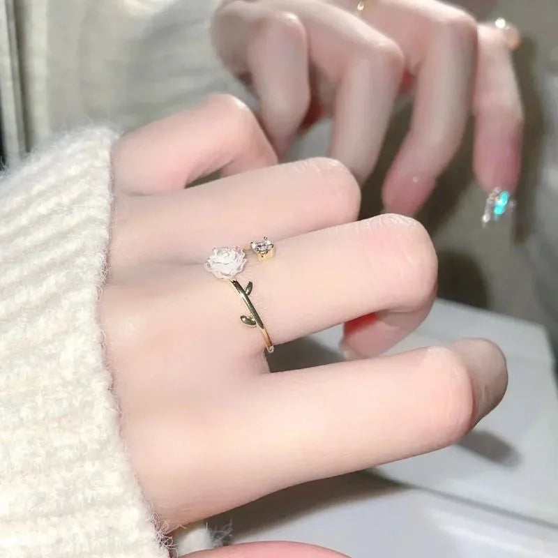 Zircon Flower Adjustable Open Ring for Women