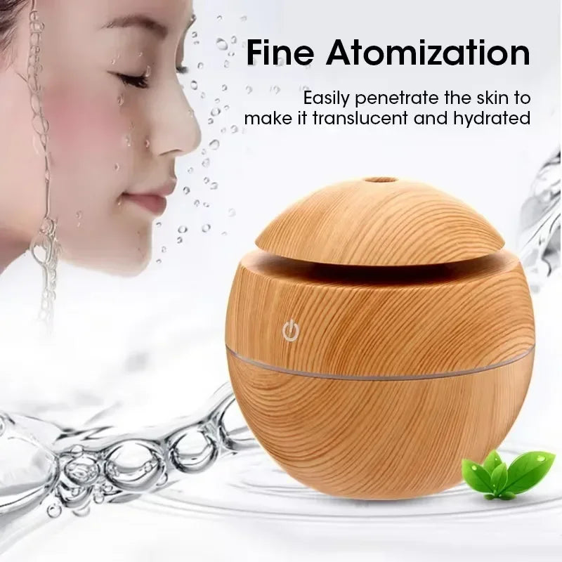 Mini Woodgrain USB Humidifier Diffuser - Quiet Desktop Aroma Mist