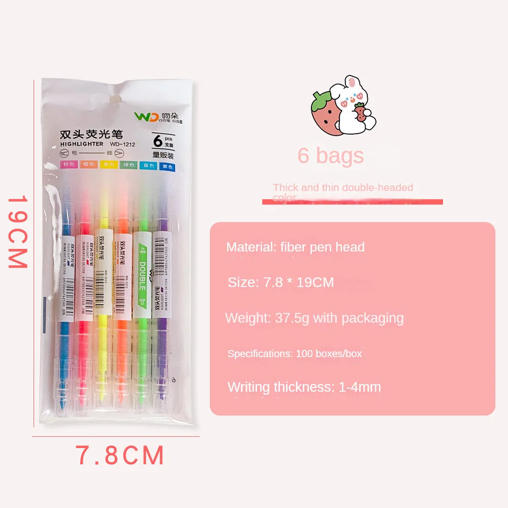 Double-Head Pastel Highlighter Set - 3/6 Color School Office Markers