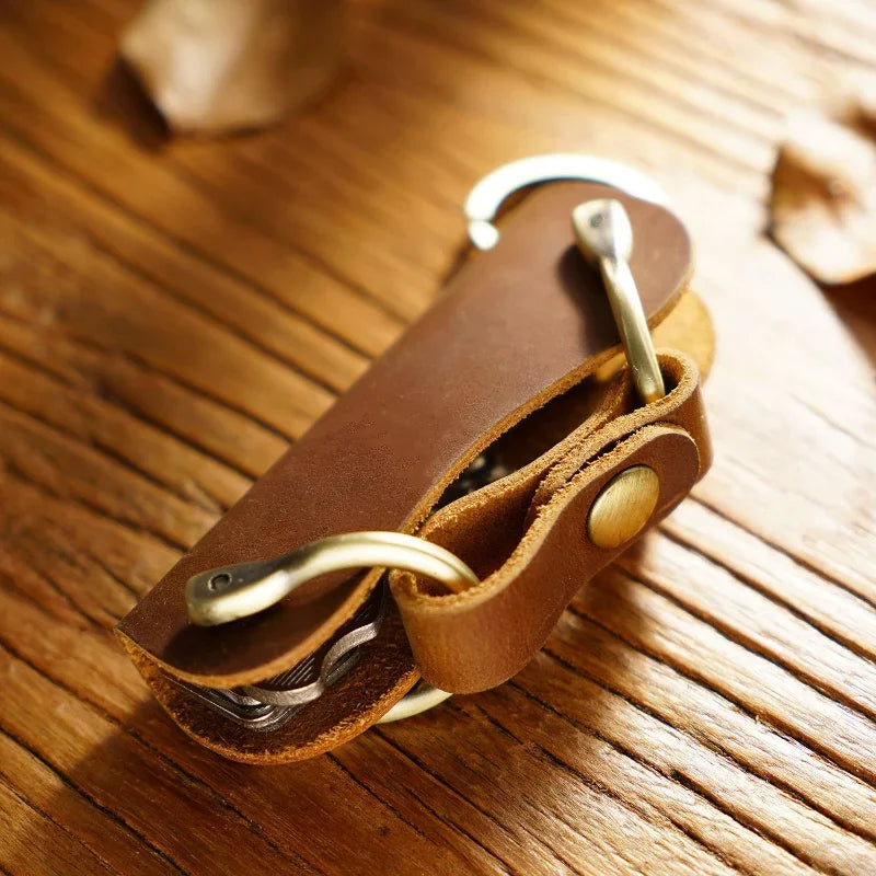 Genuine Leather Car Key Holder Wallet with Compact EDC Organizer Design